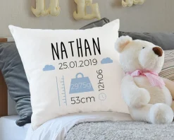Coussin personnalisé bébé - Naissance Bleu