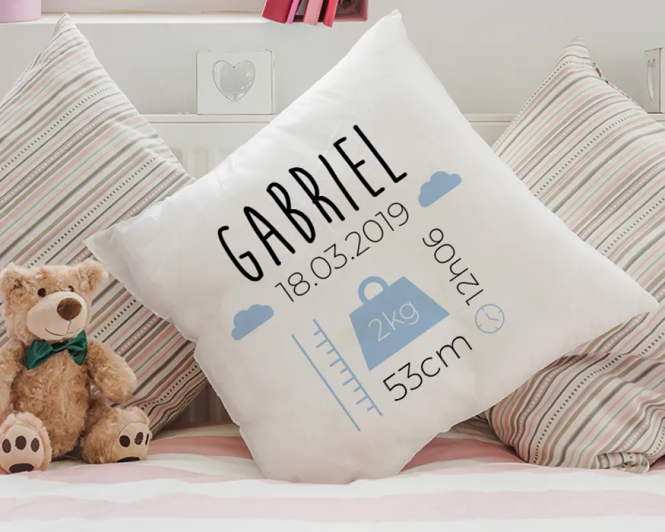 Coussin personnalisé bébé - Naissance Bleu