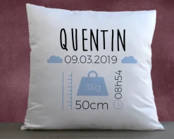 Coussin personnalisé bébé - Naissance Bleu
