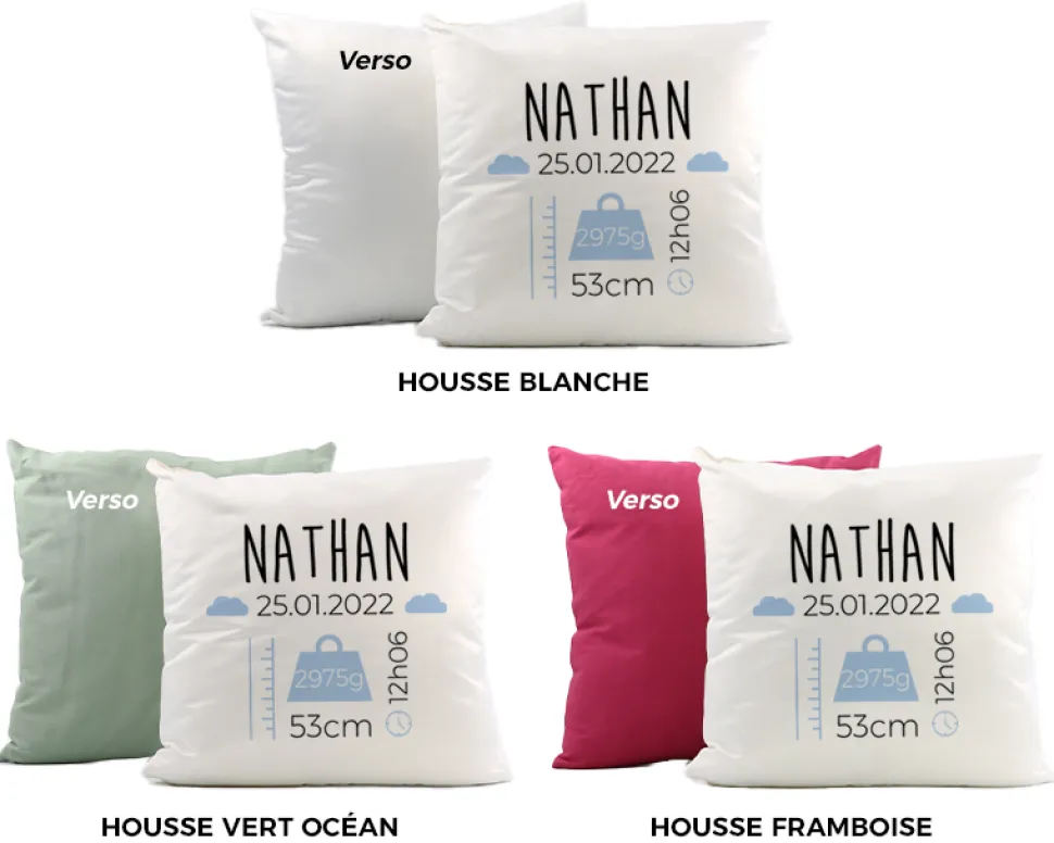 Coussin personnalisé bébé - Naissance Bleu