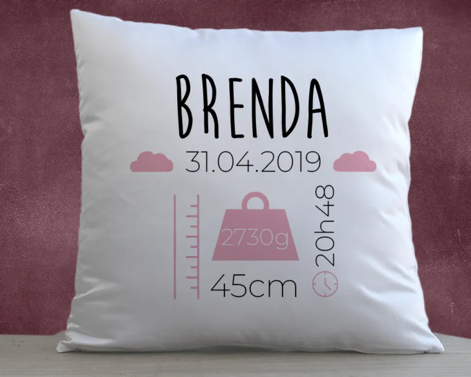 Coussin personnalisé bébé - Naissance Rose