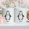Duo de mugs personnalisés prénoms couple - Pingouins