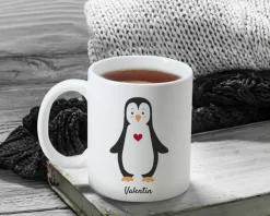 Duo de mugs personnalisés prénoms couple - Pingouins