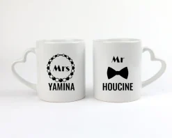 Duo de mugs personnalisés prénoms couple - Mr & Mrs