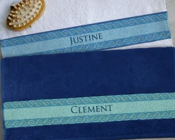 Duo de serviettes blanche et bleue Personnalisables - Mosaïque