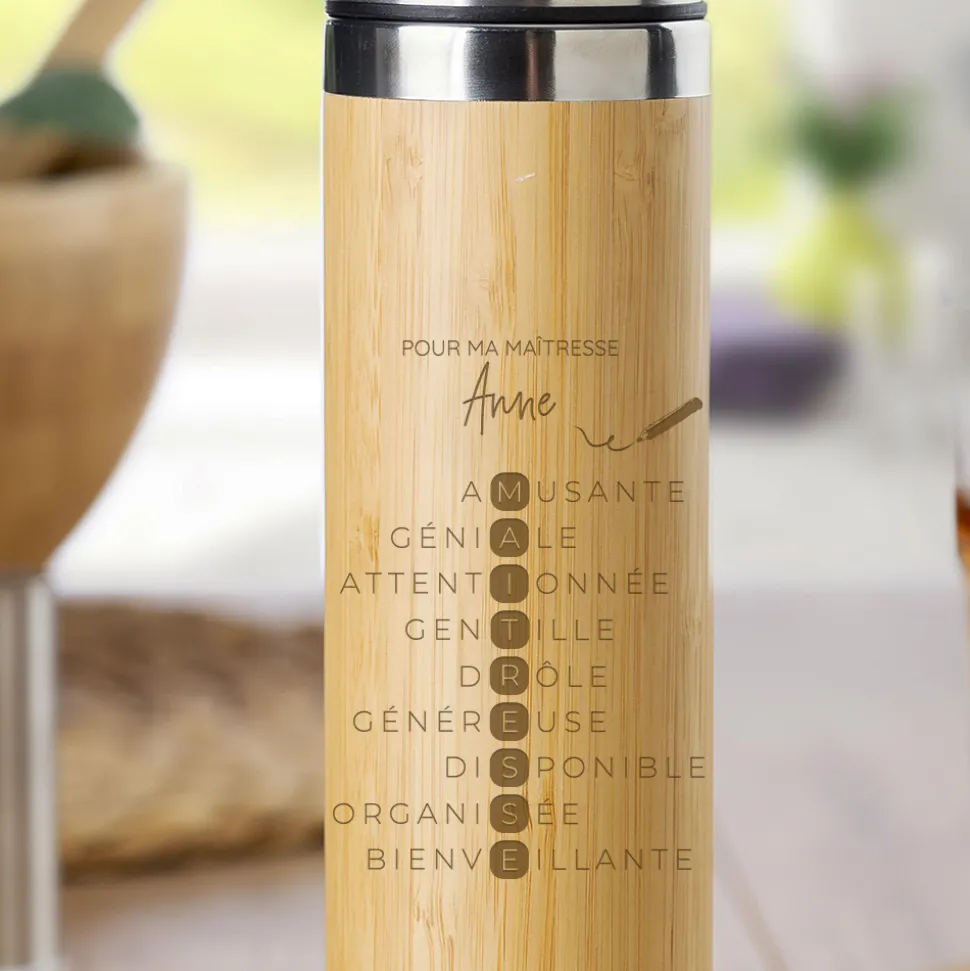 Gourde bambou personnalisee - Acrostiche Maitresse