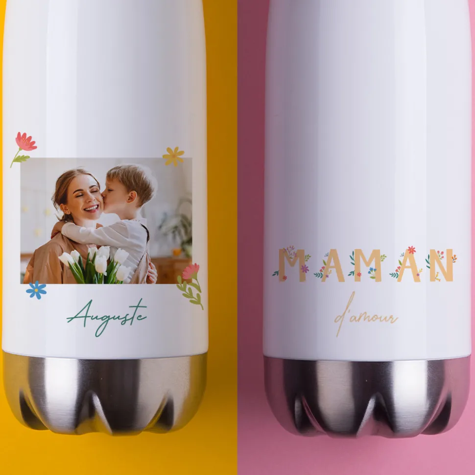 Gourde inox personnalisée - Amour Fleuri