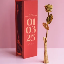 Grande rose en or dans son écrin personnalisable - Date Marquante
