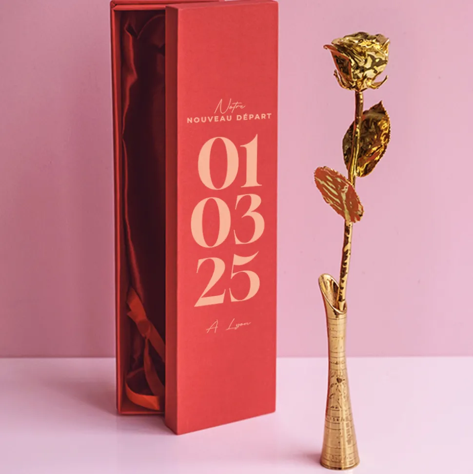 Grande rose en or dans son écrin personnalisable - Date Marquante