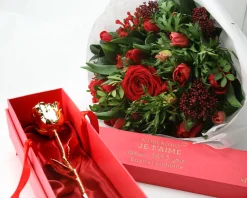 Grande rose en or dans son écrin personnalisable - Aujourd'hui je t'aime depuis