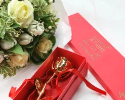 Grande rose en or dans son écrin personnalisable - Aujourd'hui je t'aime depuis