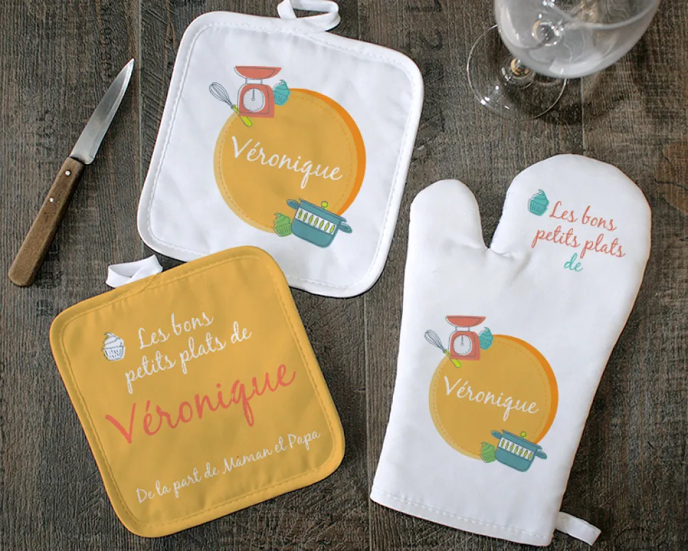 Kit Cuisine- Gant, Maniques et Tablier Personnalisables - Bon petit Plat