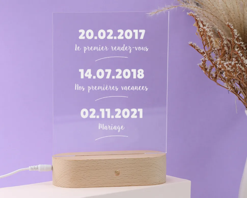 Lampe 3D personnalisée - Dates importantes