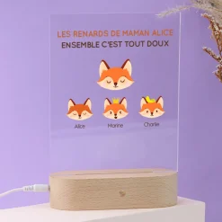 Lampe 3D personnalisée - Maman Renard et sa meute