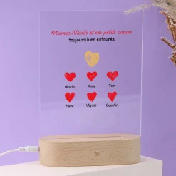 Lampe 3D personnalisée - Mamie et ses petits coeurs