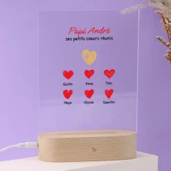Lampe 3D personnalisée - Papi et ses petits coeurs