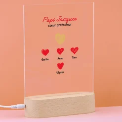 Lampe 3D personnalisée - Papi et ses petits coeurs