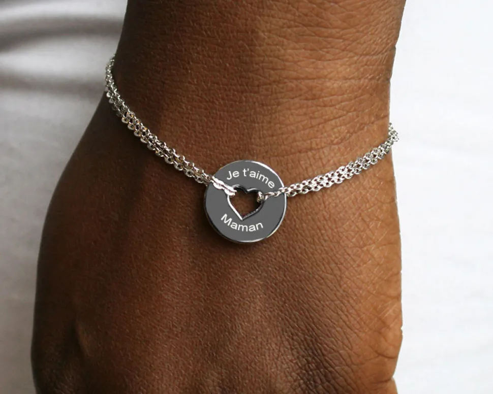Miroir de sac Personnalisable - avec son bracelet double chaîne coeur