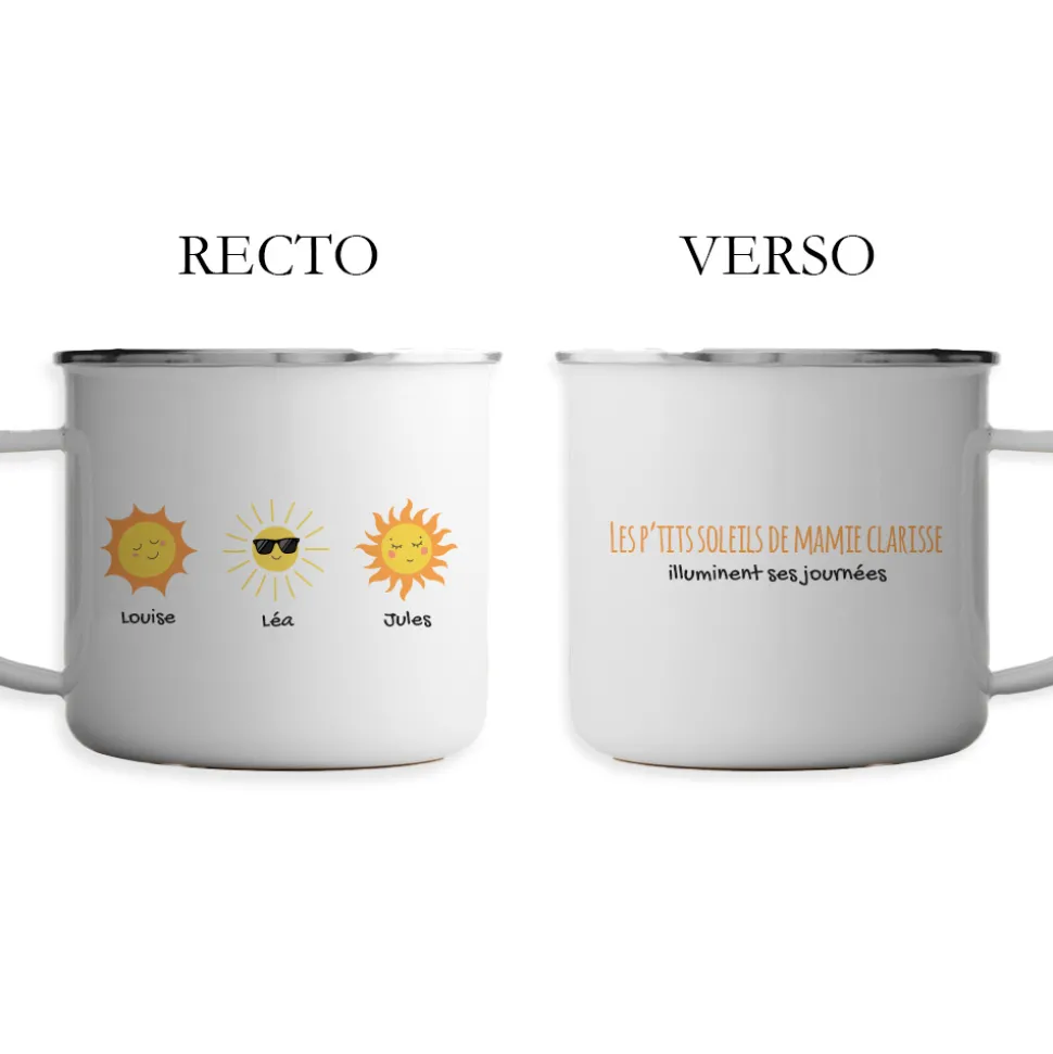 Mug émaillé personnalisé - Famille soleils