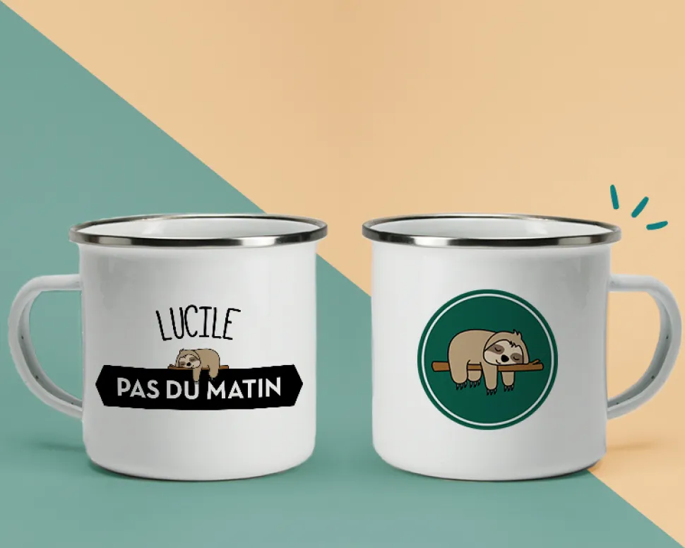 Mug émaillé personnalisé - Paresseux