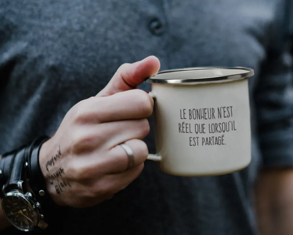 Mug émaillé personnalisé message - Montagnes