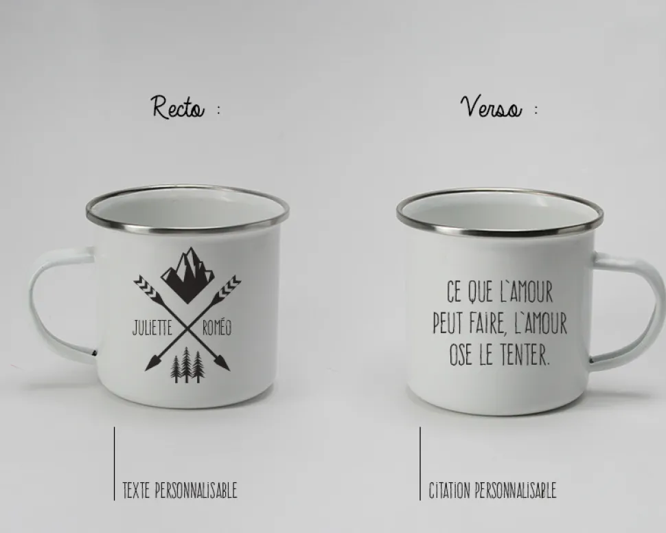 Mug émaillé personnalisé message - Montagnes