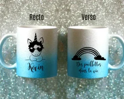 Mug personnalisé à paillettes - Licorne