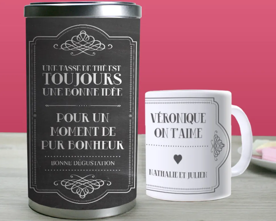 Mug personnalisé avec boîte à thé - Message