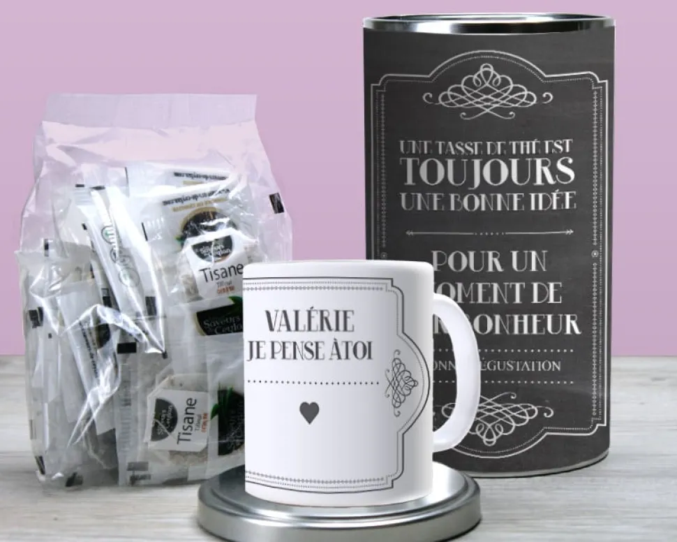 Mug personnalisé avec boîte à thé - Message