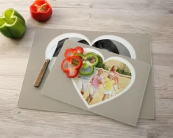 Planche à découper en verre personnalisée - Coeur Photo