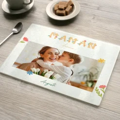 Planche à découper en verre personnalisée - Amour Fleuri