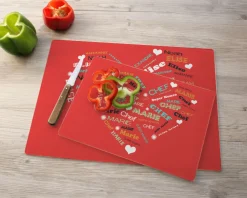 Planche à découper en verre personnalisée - Coeur Famille