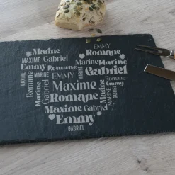 Plateau Ardoise Gravé Coeur Famille