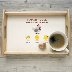Plateau en bois personnalisé - Famille poussins