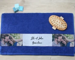 Serviette bleue Personnalisable - Photos et Message