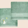 Serviette personnalisée brodée pour enfant - Pingouin Vert