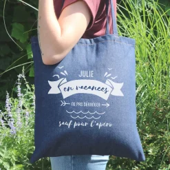 Tote bag en jean personnalisé - En vacances