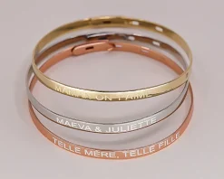 Trio de bracelets joncs personnalisés - Plaqué or, argent et argent rosé