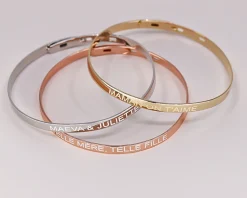 Trio de bracelets joncs personnalisés - Plaqué or, argent et argent rosé