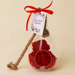 Vase suspendu avec roses éternelles - Message personnalisé