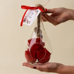 Vase suspendu avec roses éternelles - Message personnalisé